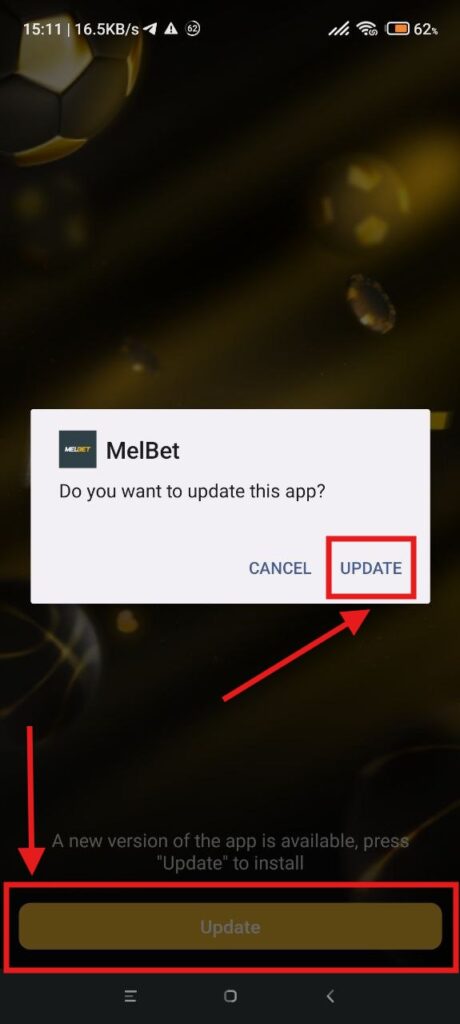 MelBet Android update - step 2