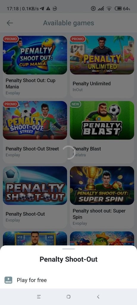 Penalty Shoot Out demo mode at MelBet app